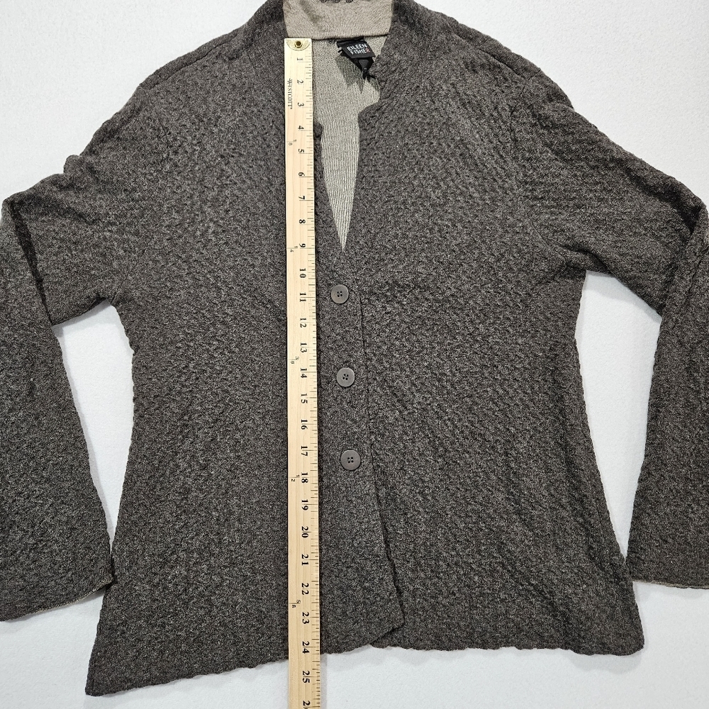 Eileen Fisher Cardigan Sweater Size Small Gray Notch Collar Textured Wool Blend - Picture 9 of 9